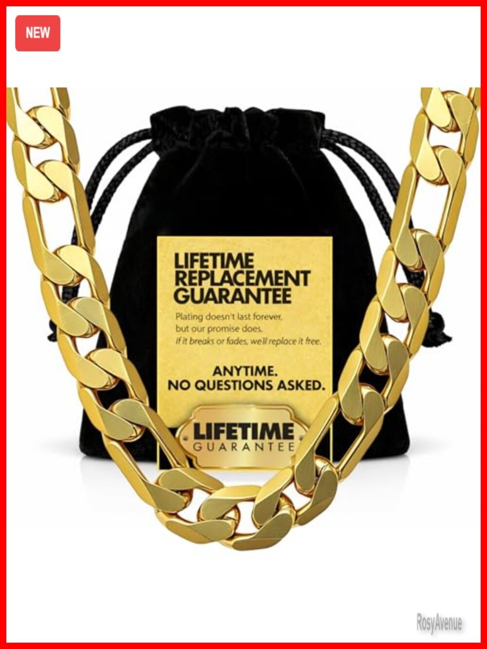 24k Gold Plated Figaro Chain Necklace Solid Brass Durable Lobster Clasp